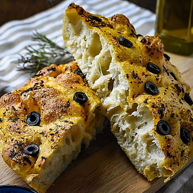 Overnight Sourdough Focaccia with Olives