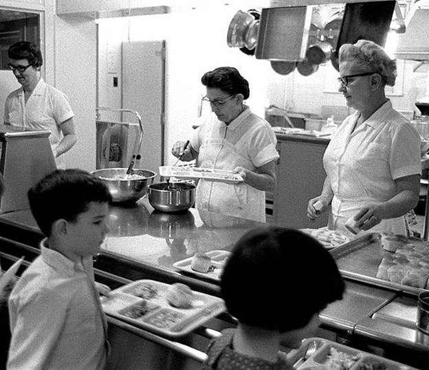 Hot School Lunches in the 1960's served by the Lunch Ladies.