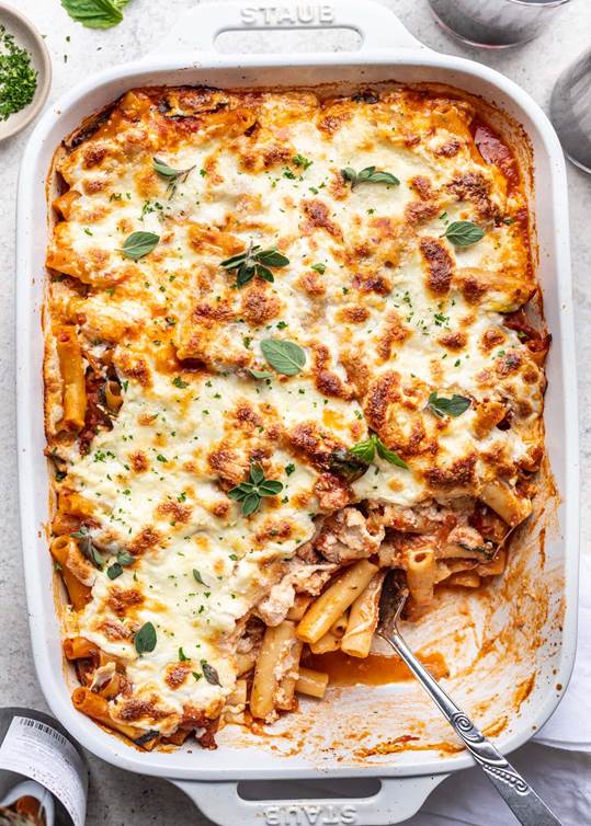 Cheesy Oven-Baked Ziti with Ricotta & Sausage