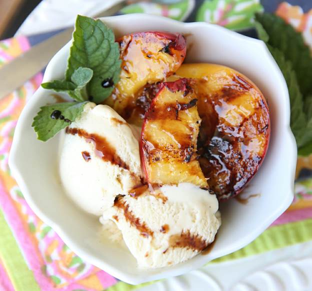 Grilled Peaches with Buttermilk Ice Cream & Balsamic Glaze - Our Best Bites