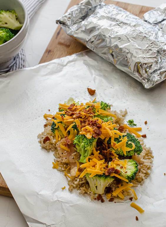 Chicken, Broccoli, and Rice Foil Packets